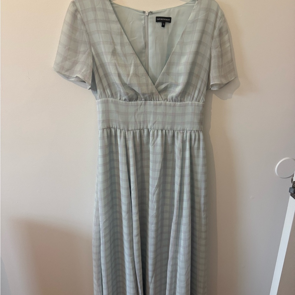 Emporio Amani Light Blue Plaid Midi Dress